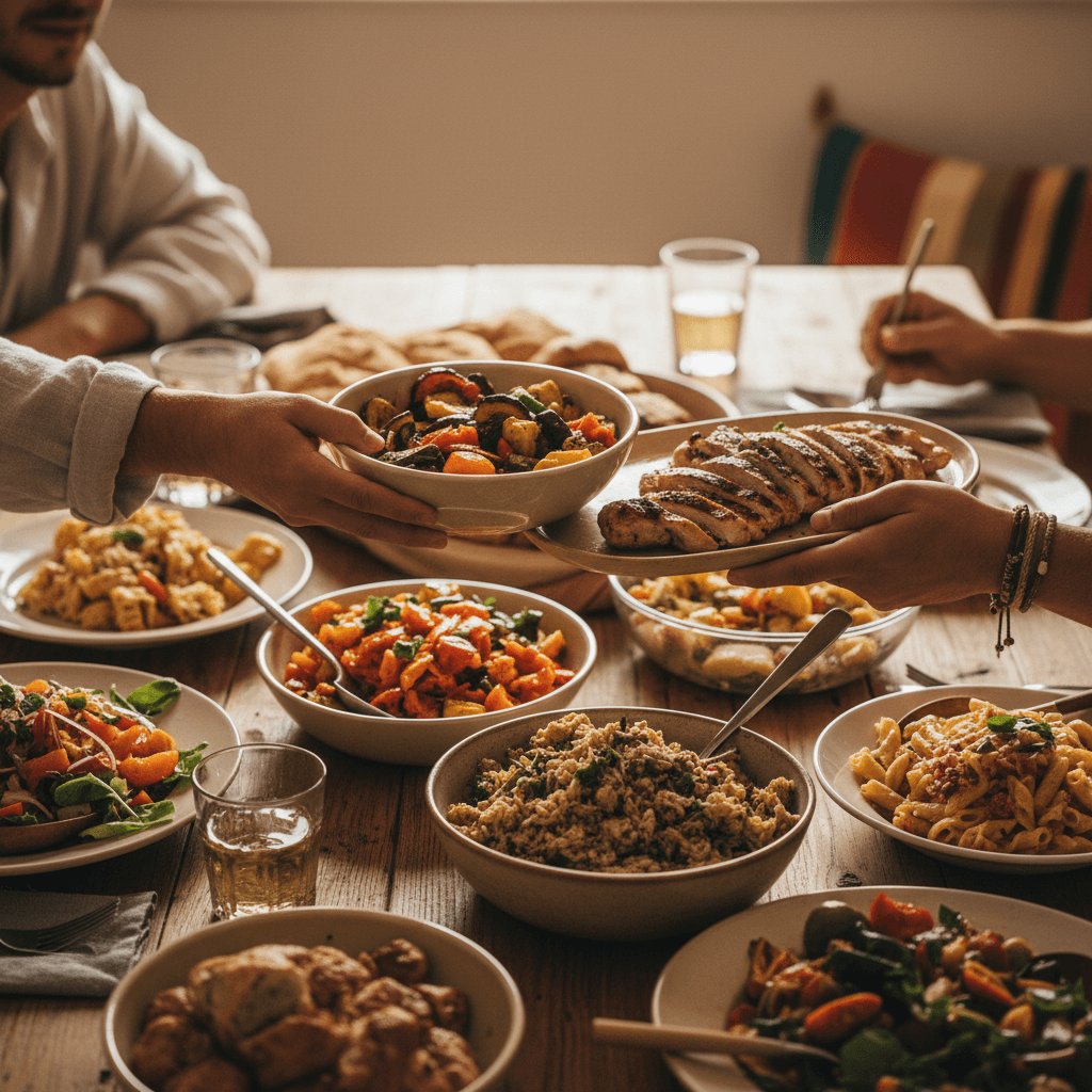 Potluck dinner table