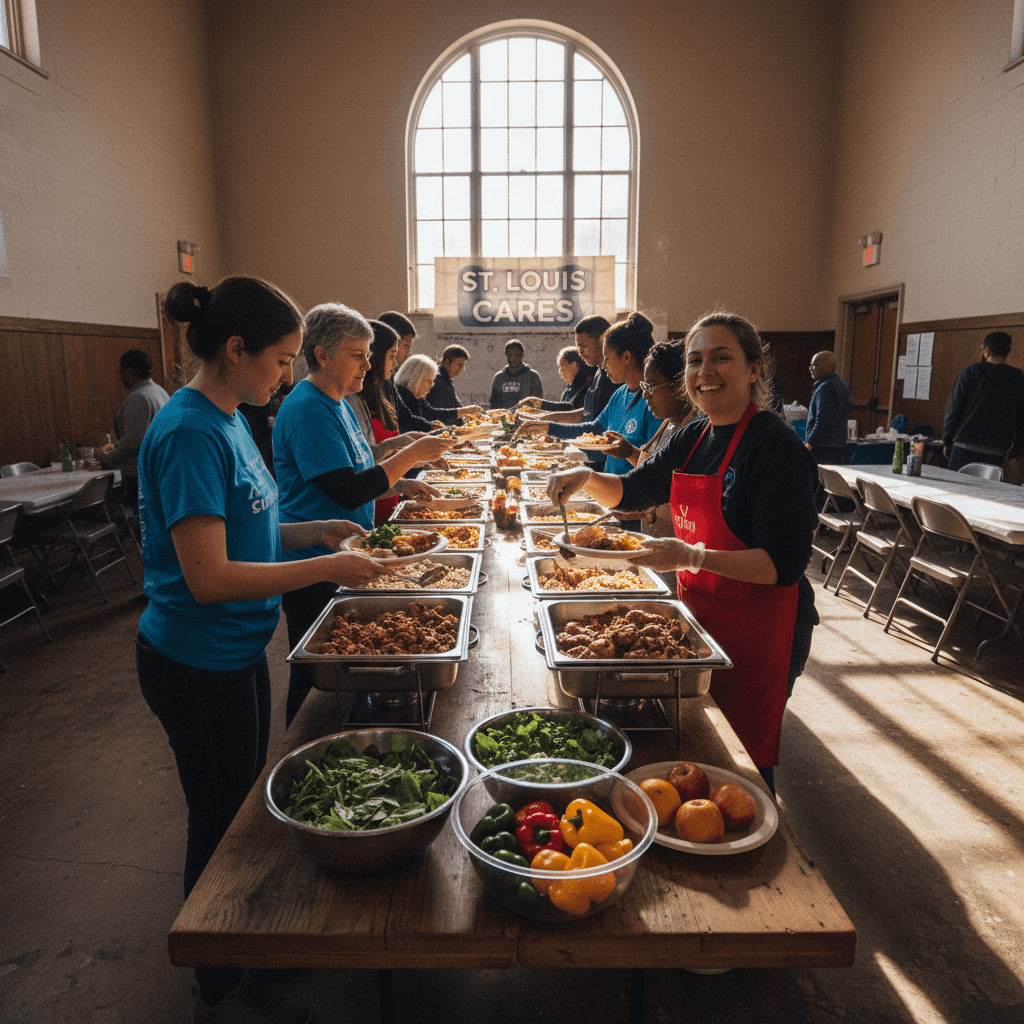 Volunteers serving food at Faithworks Fellowship Ministries community meal