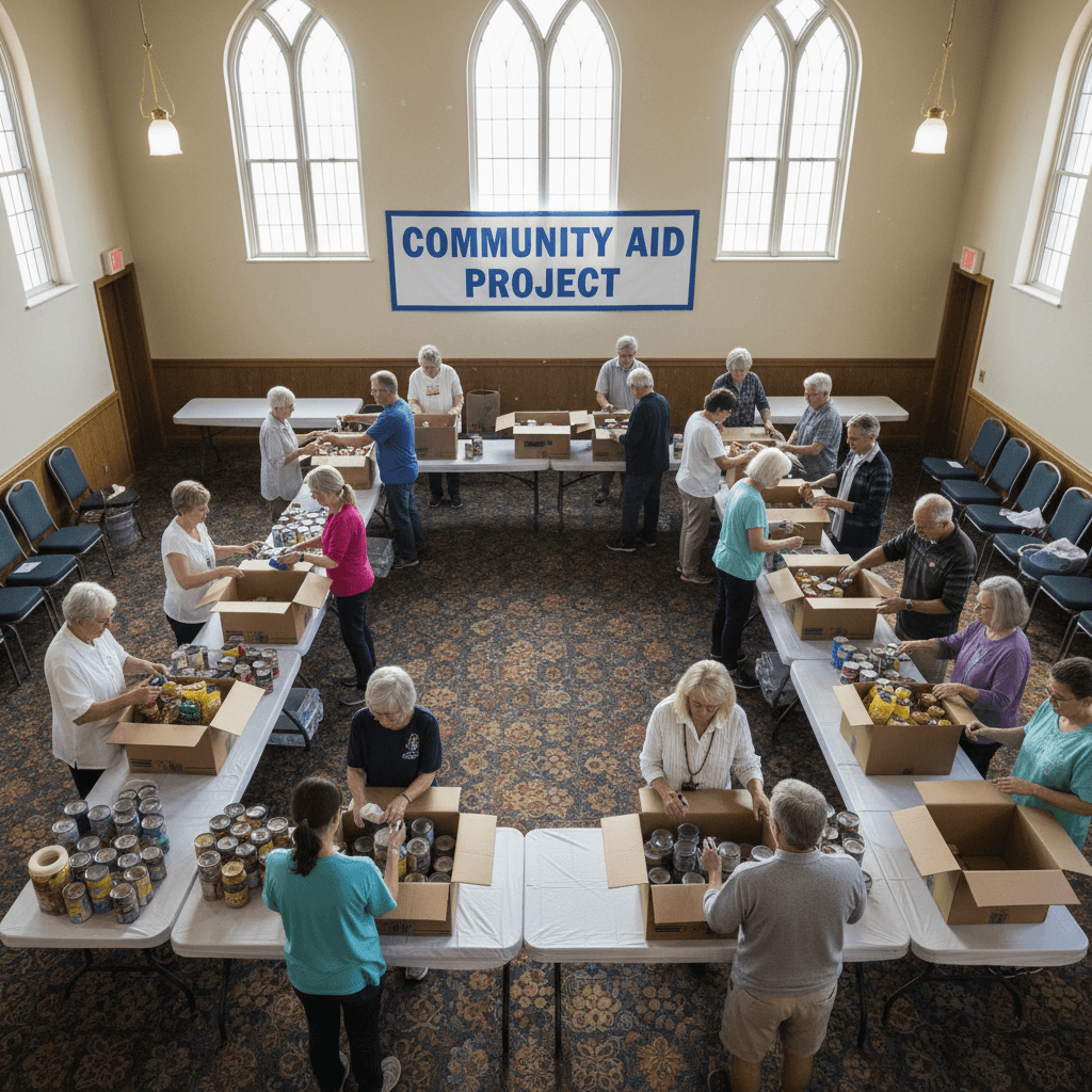 Volunteers packing boxes